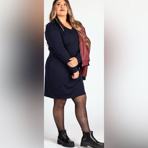 NWT LulaRoe Plus Size “Ava” Black V Neck Mutton Long Sleeve KneeLength Dress 3XL - Picture 1 of 9